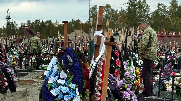 VIDEO: Snědl sladkosti a vymočil se na hrob. Rus v uniformě zneuctil hřbitov